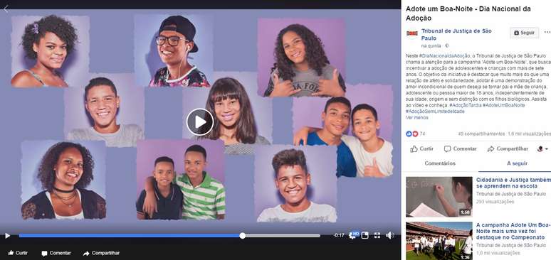 Campanha "Adote um boa noite" concentra fotos e depoimentos escritos de crian&ccedil;as e adolescentes em um site - e divulga a iniciativa no Facebook