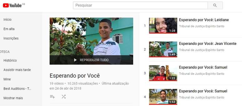 A campanha "Esperando por Voc&ecirc;", do Tribunal de Justi&ccedil;a do Esp&iacute;rito Santo, aposta em v&iacute;deos divulgados no YouTube para atrair fam&iacute;lias