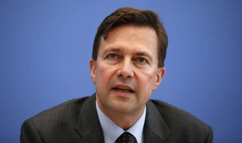 Steffen Seibert, porta-voz do governo alem&atilde;o, durante coletiva de imprensa em Berlim, Alemanha
15/04/18 REUTERS/Fabrizio Bensch