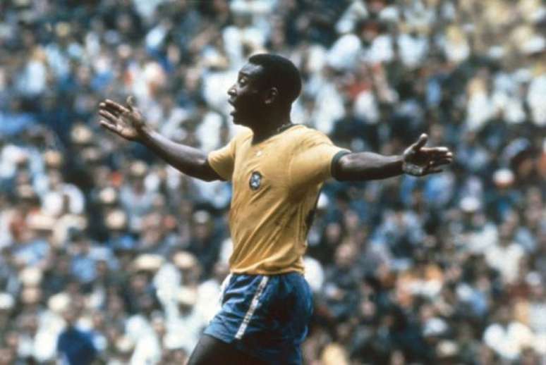Pelé na Copa do Mundo de 1970, vencida pelo Brasil no México (Reprodução)