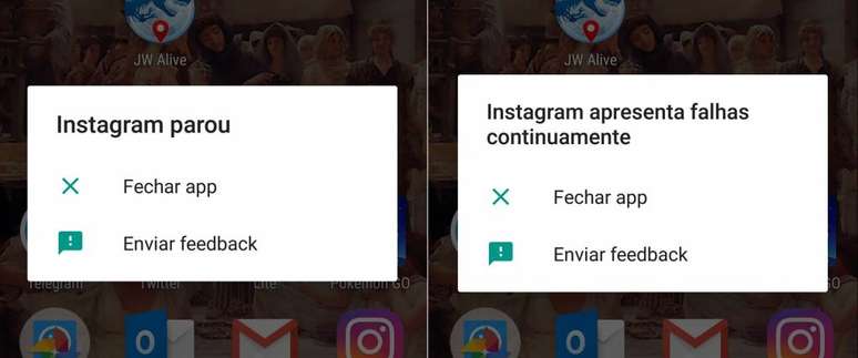 Falhas sucessivas impedem o funcionamento do Instagram no sistema operacional Android (Captura de tela: Felipe Demartini)