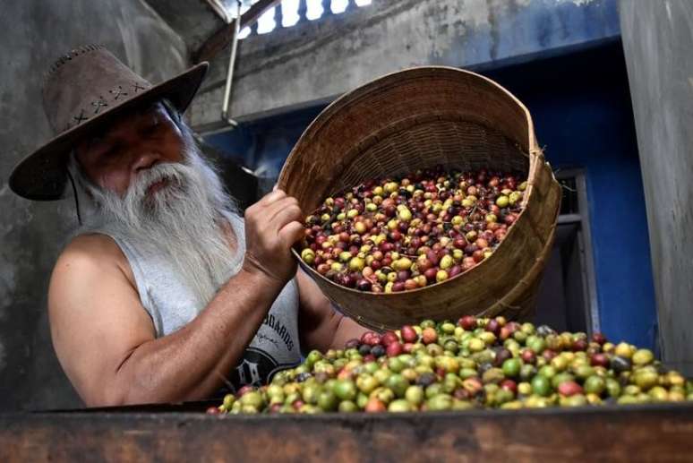 Trabalhador manuseando grãos de café arábica
11/07/2017
REUTERS/Aditya Pradana Putra 