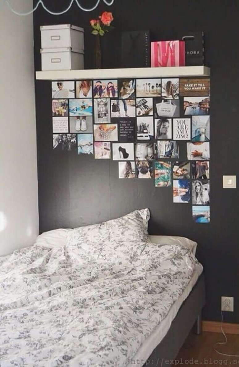 27. Ideias para decorar paredes de quarto com mural de fotos