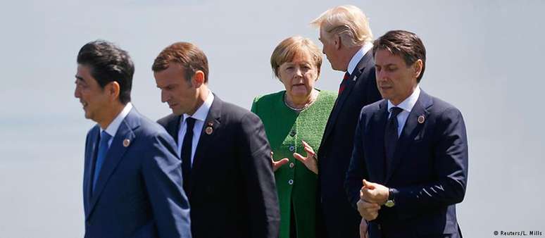 Líderes do G7, entre eles Macron, Merkel e Trump, se reuniram em La Malbaie, no Canadá