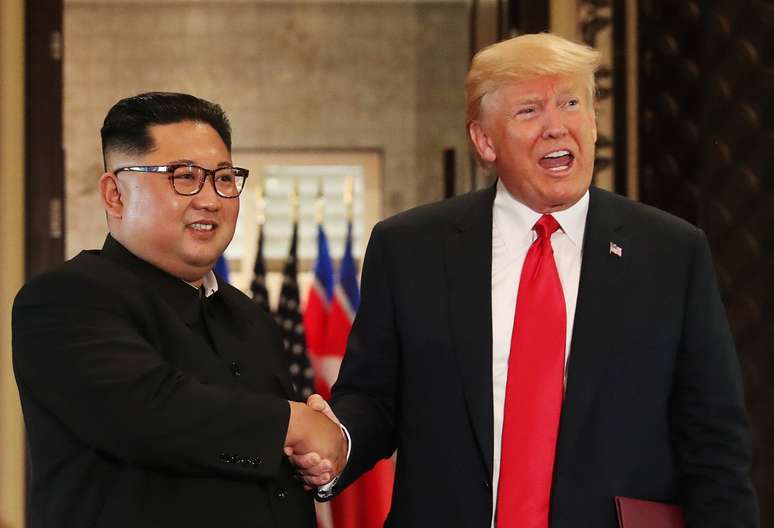 Presidente dos EUA, Donald Trump, e líder norte-coreano, Kim Jong Un, em Cingapura 12/06/2018  REUTERS/Jonathan Ernst
