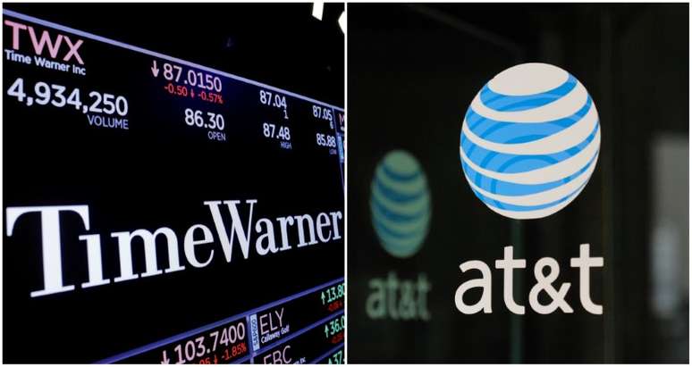 Combinação de logos da Time Warner e AT&T em Nova York, nos Estados Unidos
15/11/2017 e 23/10/2016, respectivamente
REUTERS/Stephanie Keith