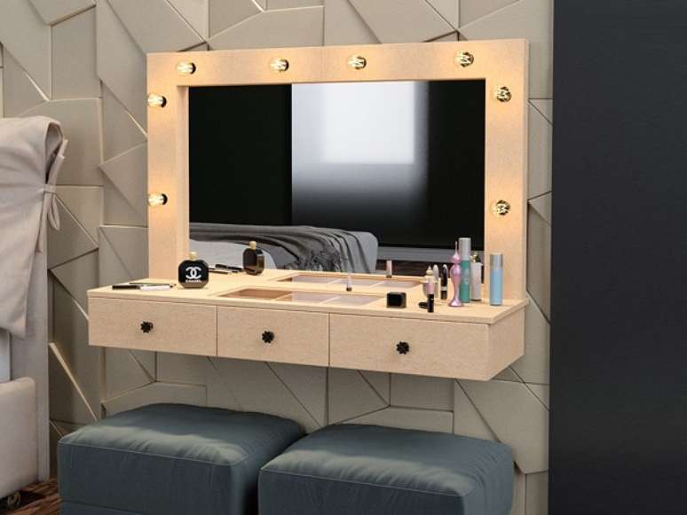 32 &ndash; Penteadeiras modernas com bancada fixada na parede.