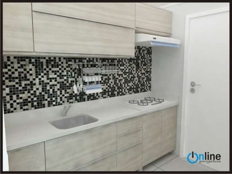 7. Arm&aacute;rios discretos em bege do projeto de cozinha modulada da Online Projetos