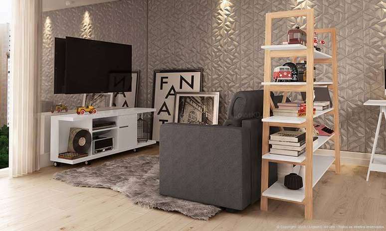 13. Aqui, a ilumina&ccedil;&atilde;o n&atilde;o atrapalha de forma alguma quem for ver TV e as cortinas podem ajudar nisso. Projeto de Lojas KD