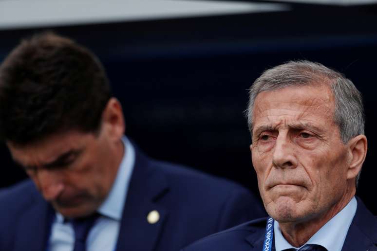 Técnico do Uruguai, Óscar Tabárez, durante partida contra o Egito em Ecaterimburgo, na Rússia
15/06/2018 REUTERS/Andrew Couldridge