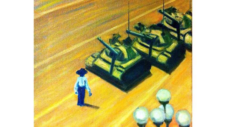 'A Mariachi in Tiananmen Square', ou 'Um Mariachi na Pra&ccedil;a Tiananmen', &eacute; um obra inspirada pela famosa foto de Jeff Widens de um protesto na China em 1989