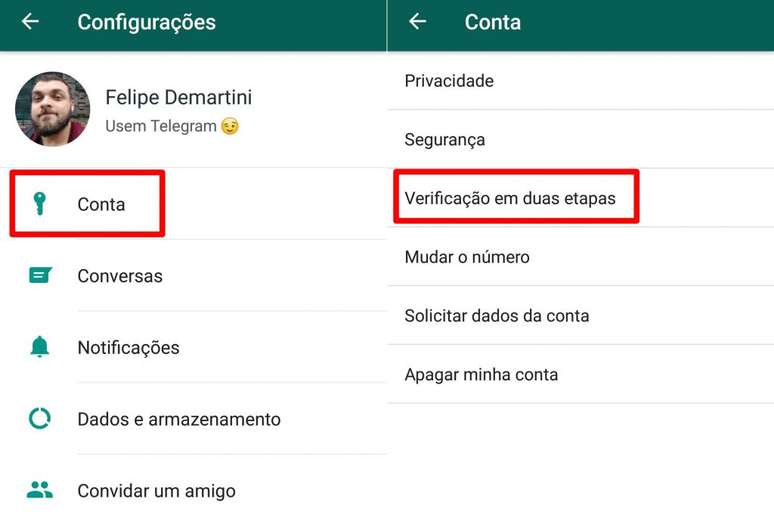 Verificação adicional por senha impede invasão do WhatsApp mesmo com número clonado (Imagem: Reprodução/Felipe Demartini)