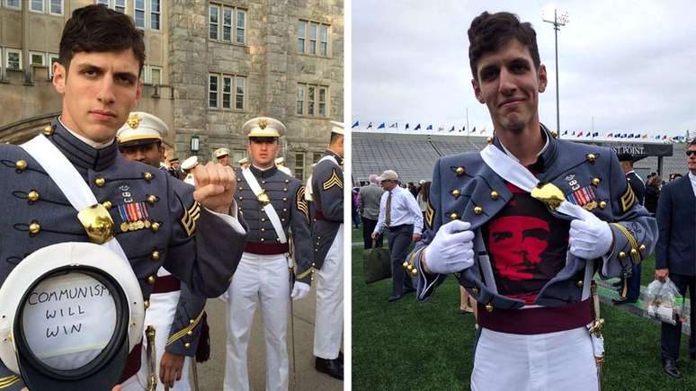 Rapone compartilhou fotos de sua formatura com uma camiseta de Che Guevara por baixo do uniforme