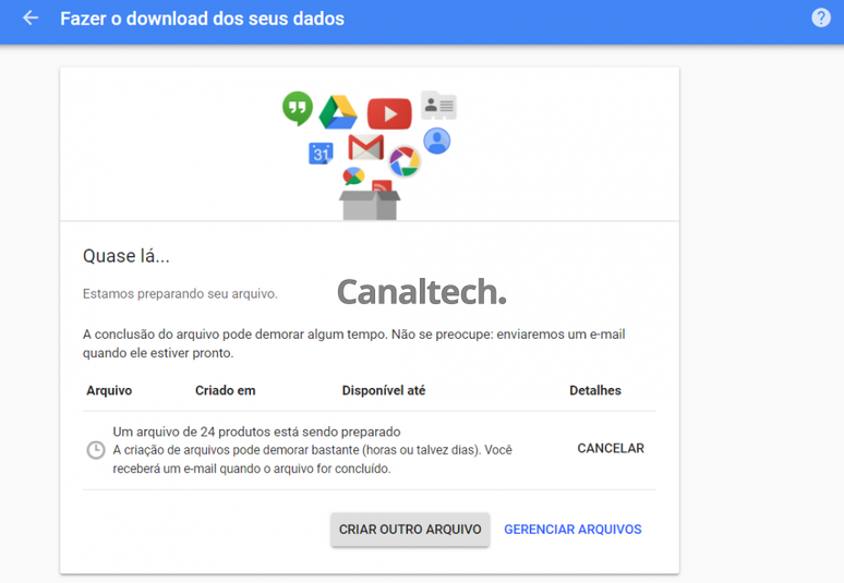 Após solicitados, os dados levam um tempo até estarem prontos para serem acessados (Captura de Tela: Ares Saturno / Canaltech)