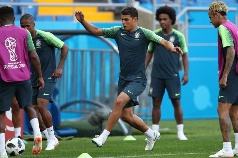 Thiago Silva em treino da Seleção durante a Copa (Foto: Lucas Figueiredo/CBF)