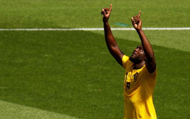 Romelu Lukaku, da B&eacute;lgica, comemora gol marcado contra a Tun&iacute;sia na Copa do Mundo
23/06/2018 REUTERS/Kai Pfaffenbach 