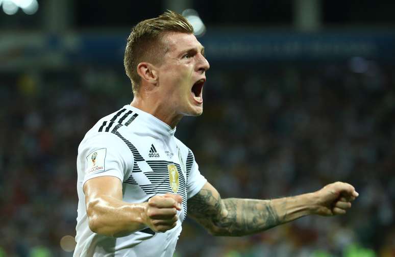 Toni Kroos, da Alemanha, comemora gol marcado contra a Suécia na Copa do Mundo
23/06/2018 REUTERS/Michael Dalder