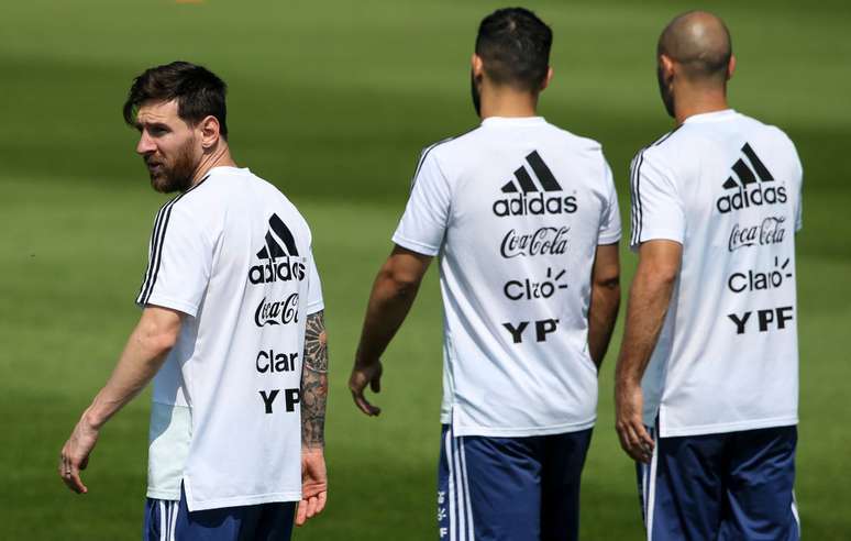 Jogadores da Argentina em treinamento