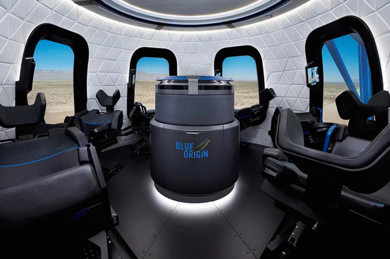 Já pensou que sensacional experimentar a ausência de gravidade no interior dessa nave? (Foto: Blue Origin)