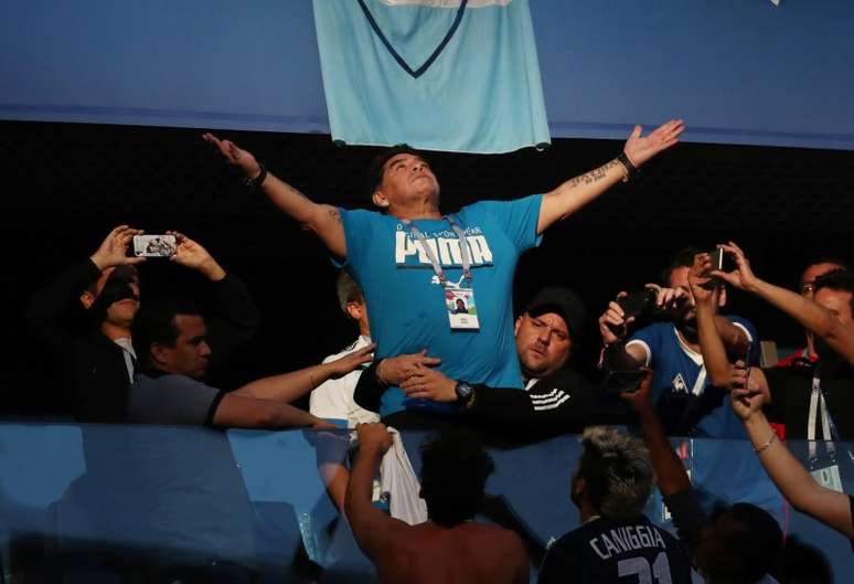 Maradona nas arquibancadas de jogo Argentina x Nig&eacute;ria
 26/6/2018       REUTERS/Sergio Perez 