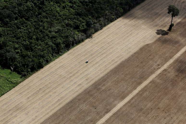 Trator em planta&ccedil;&atilde;o de trigo em Santar&eacute;m, no Par&aacute;
20/04/2013
REUTERS/Nacho Doce