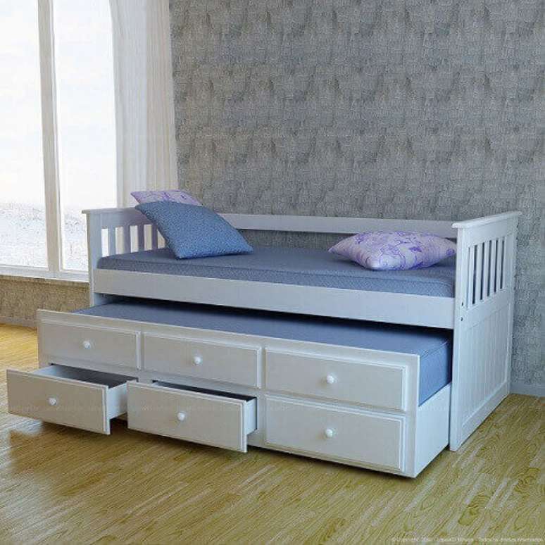 27 – Modelo de cama para quarto infantil com várias gavetas.