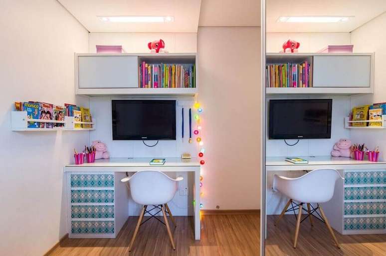 5. A escrivaninha pequena para quarto de criança precisa ter um design simples, mas ter pontos de cores para estimular a criatividade