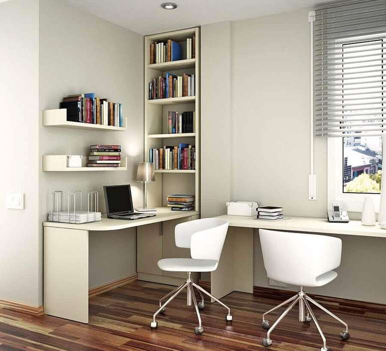 33. Decora&ccedil;&atilde;o clean com mesa e cadeira para escrit&oacute;rio
