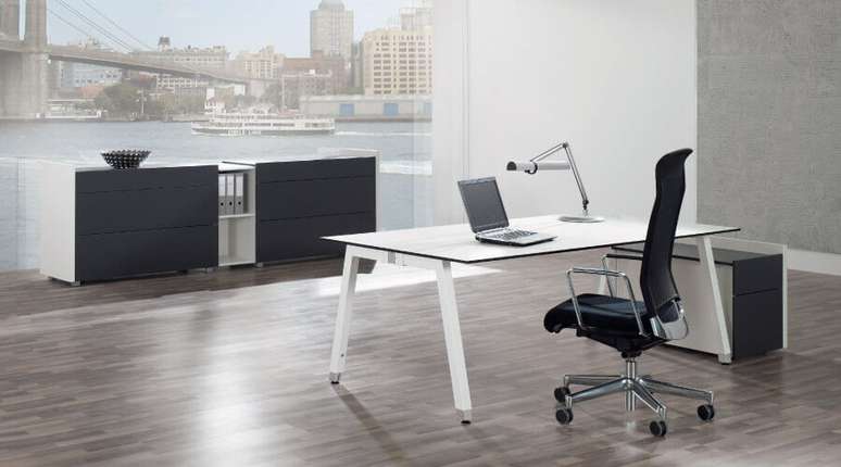 34. Decoração minimalista com móveis para escritório