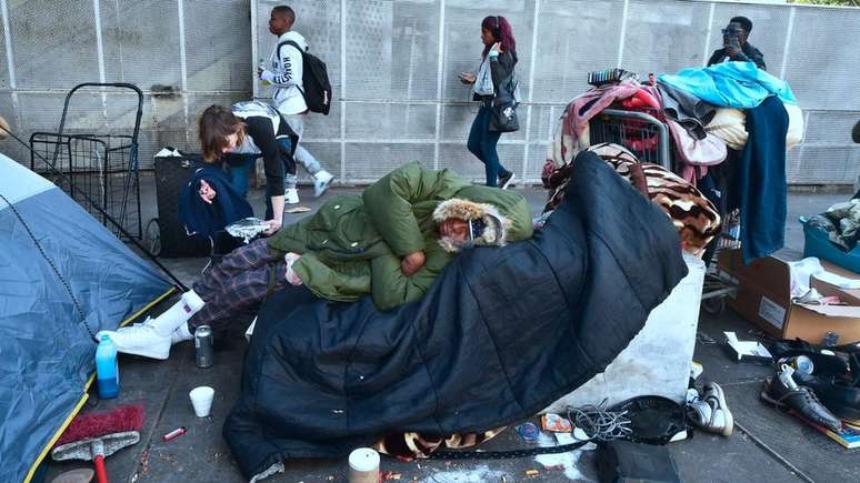 Em Skid Row, em Los Angeles, vivem milhares de sem-teto