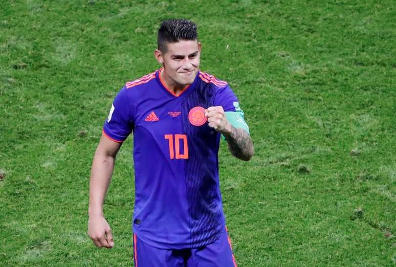 James Rodríguez comemora gol da Colômbia 24/06/2018 REUTERS/Jorge Silva