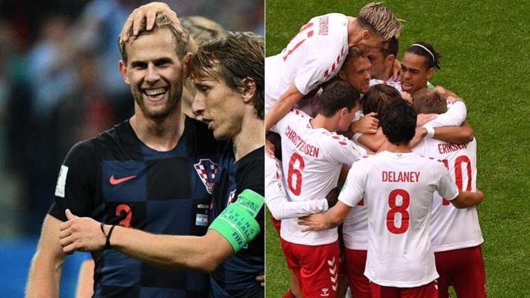 Para especialistas de Croácia e Dinamarca, o favoritismo pende para o lado croata, muito por causa de Modric e Rakitic (esquerda), mas os escandinavos podem surpreender por causa da boa defesa (Foto: AFP)