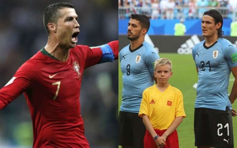 Cristiano Ronaldo, Suárez e Cavani são astros em campo neste sábado (Montagem sobre fotos de AFP e Divulgação)