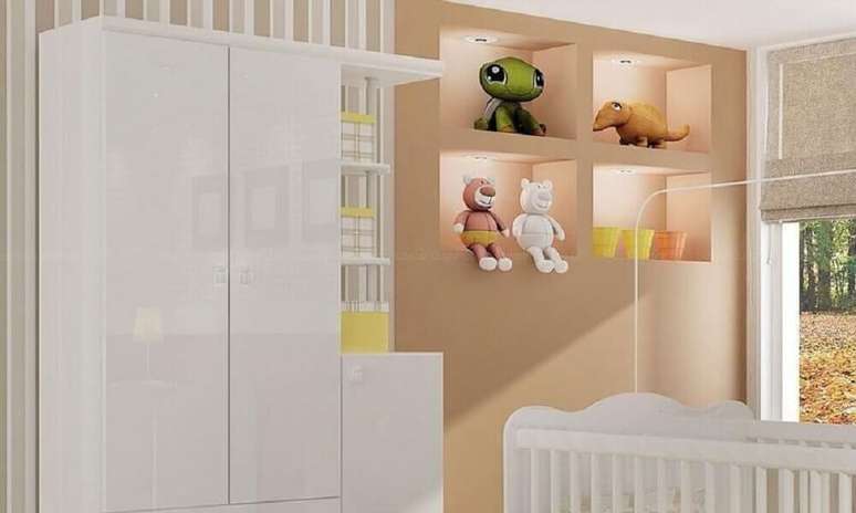 14. Invista em nichos para quarto de beb&ecirc; com LED para uma ilumina&ccedil;&atilde;o ainda mais aconchegante no ambiente