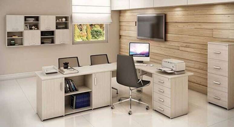 28 – Mesa para escritório em L é ideal para área de recepção.