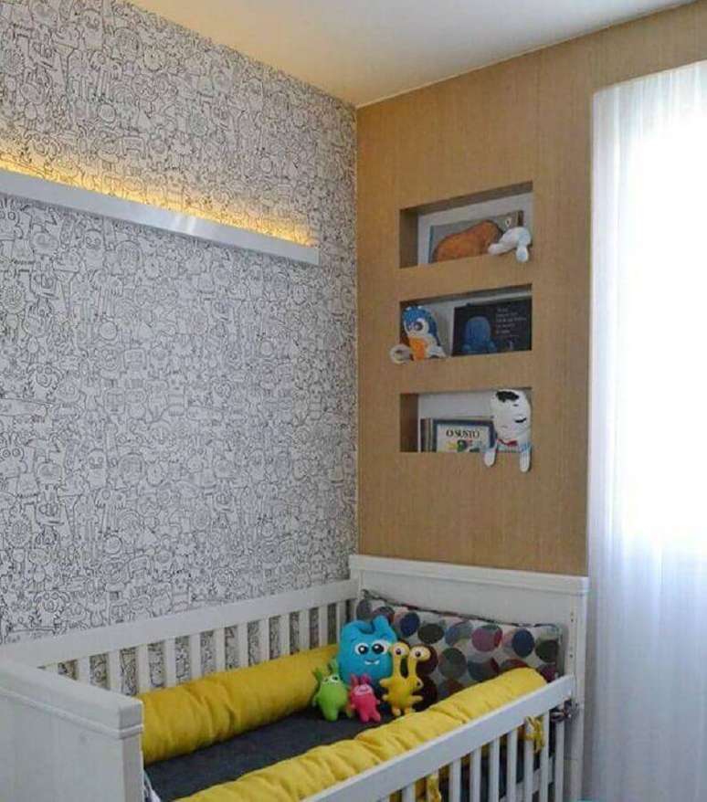 41. Decoração com nichos embutidos para quarto de bebê