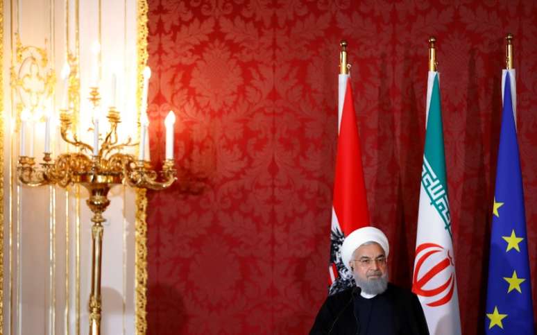 Presidente do Irã, Hassan Rouhani, durante entrevista coletiva em Viena 04/07/2018 REUTERS/Leonhard Foeger