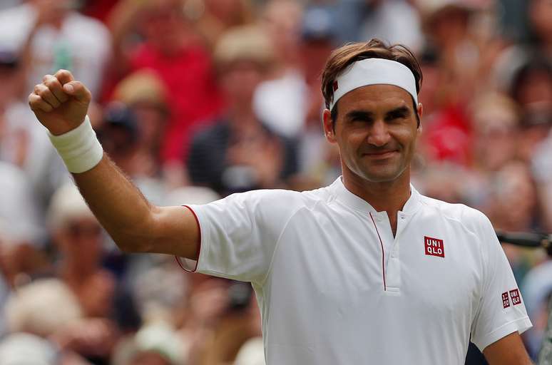 Federer comemora em Wimbledon
 4/7/2018     REUTERS/Andrew Couldridge