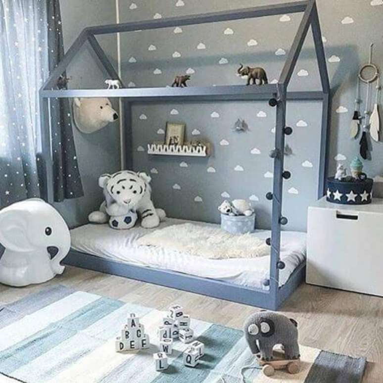34 &ndash; Quarto de beb&ecirc; masculino com nuvens na parede