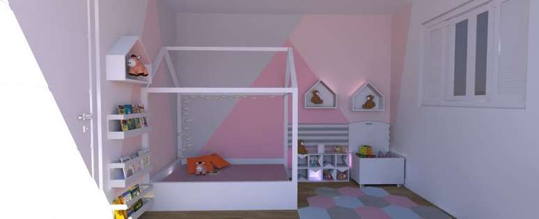 67. Quarto com m&oacute;veis brancos. Projeto de Milena Bueno Nerger