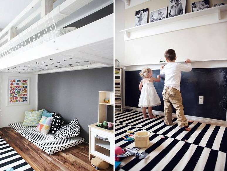 10 &ndash; Parede de desenho com papel de parede de lousa no quarto montessoriano