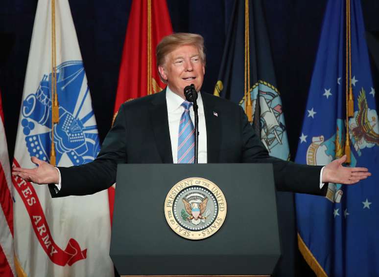 Donald Trump durante discurso no dia 3 de julho nos Estados Unidos