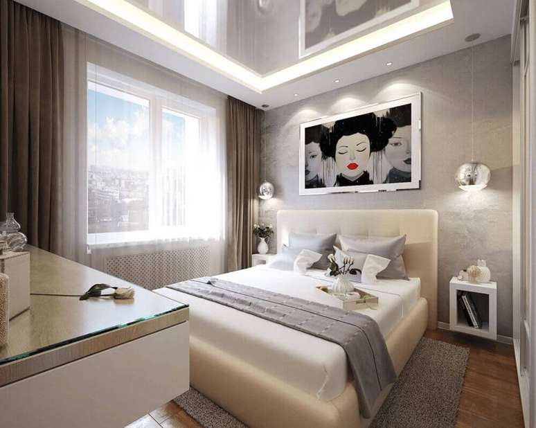 46. Nessa decora&ccedil;&atilde;o, os nichos para quarto tamb&eacute;m se transformaram em charmosos criados-mudos