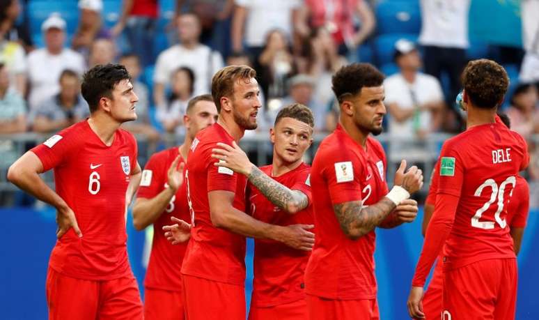 Jogadores da Inglaterra comemora vitória sobre a Suécia na Copa do Mundo
07/07/2018 REUTERS/Max Rossi