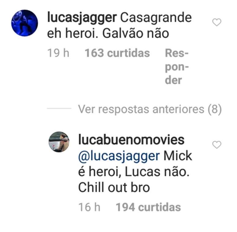 Comentários de Lucas Jagger e Lucas Bueno
