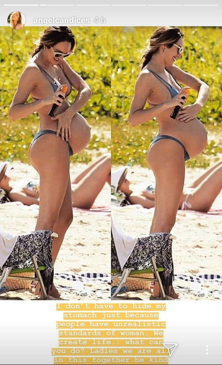 A modelo sul-africana Candice Swanepoel respondeu &agrave;s cr&iacute;ticas por usar b&iacute;quini duas semanas ap&oacute;s dar &agrave; luz seu segundo filho