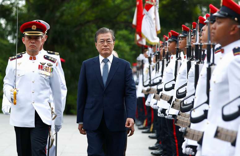 Presidente da Coreia do Sul, Moon Jae-in, durante visita a Cingapura 12/07/2018 REUTERS/Edgar Su