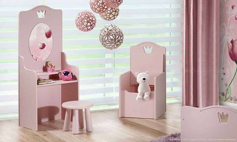 52. Quarto de beb&ecirc; menina com m&oacute;veis rosa. Projeto de LojasKD