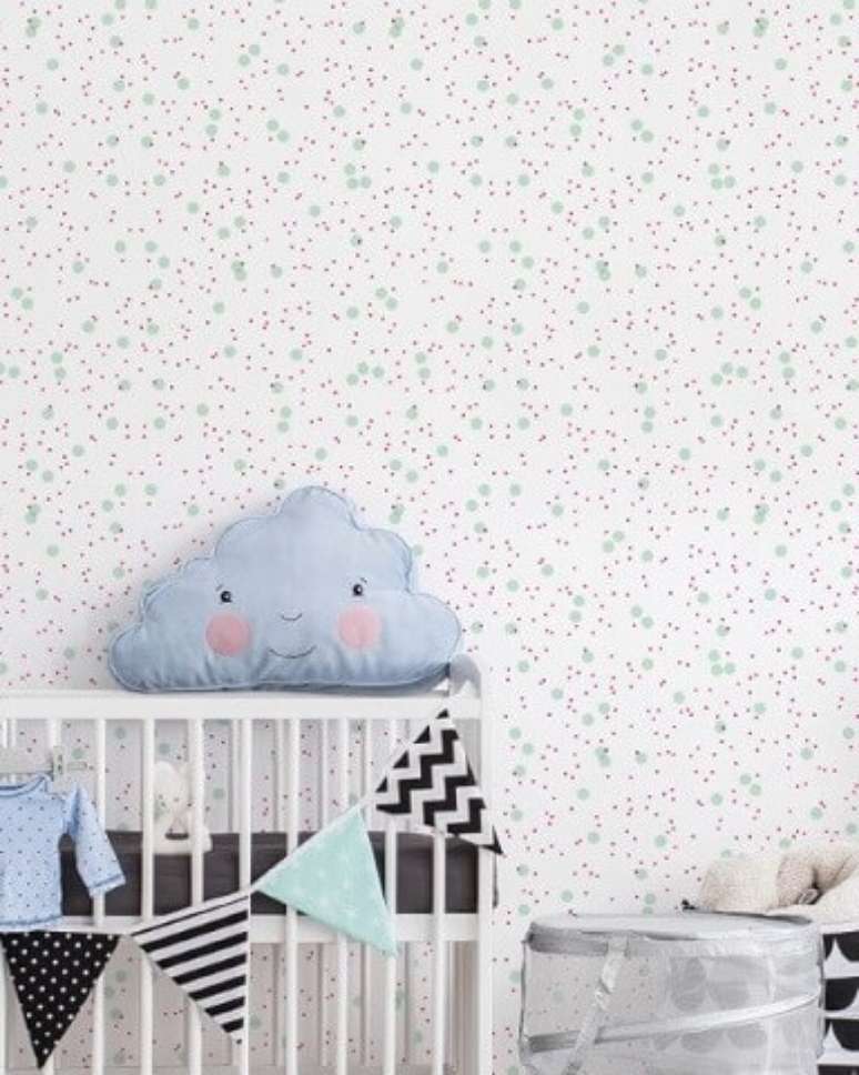 49. Papel de parede para quarto de beb&ecirc; menina de bolinhas verdes. Projeto de Flavio