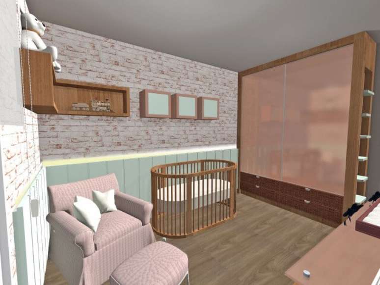 14. Papel de parede para quarto de bebê menina de tijolinhos. Projeto de Priscila Mei Minku